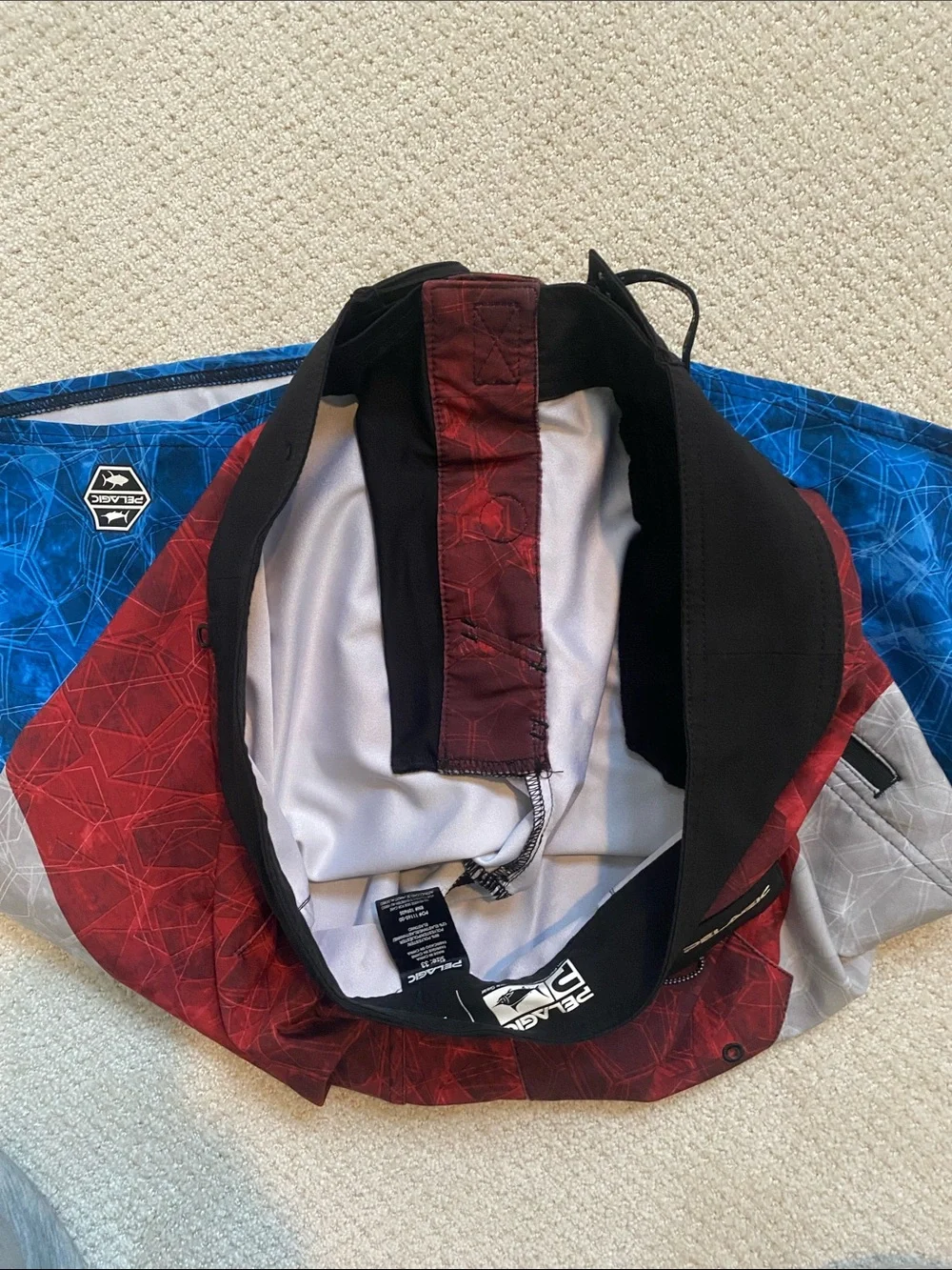 Men’s PELAGIC Hydro-Lite Swim Trunks - Red, Gray & Blue